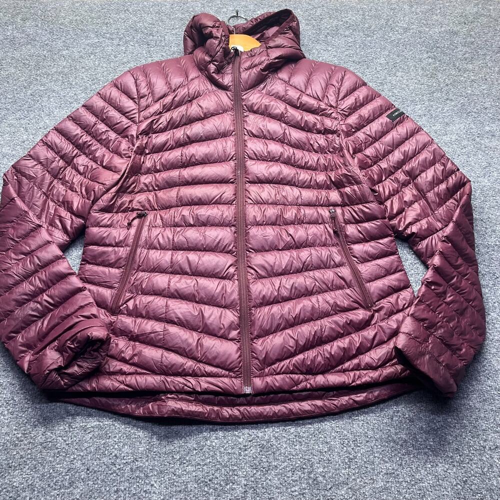 Decathlon Forclaz Womens Down Hooded Puffer Jacket Quilted Burgundy Size XL